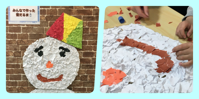 雪だるまのちぎり絵